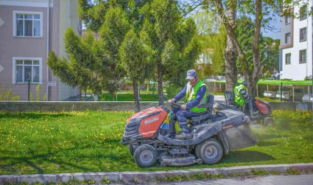 Şehir merkezi ve orta refüjlerdeki yeşil alanlarda çim biçme çalışmaları