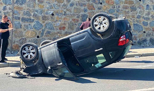 Takla atan otomobilden burnu bile kanamadan çıktı