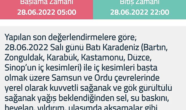Batı Karadeniz ile Samsun ve Ordu için kuvvetli sağanak uyarısı