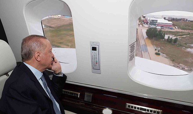 Cumhurbaşkanı Erdoğan, selden etkilenen Akyurt'ta havadan incelemede bulundu