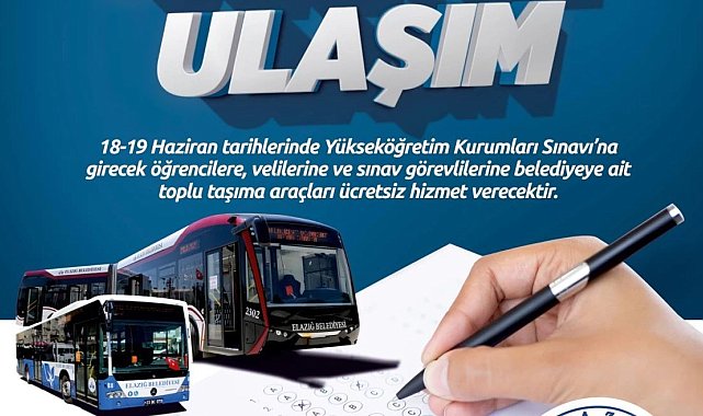 Elazığ&#039;da YKS&#039;ye girecek öğrencilere ücretsiz ulaşım hizmeti