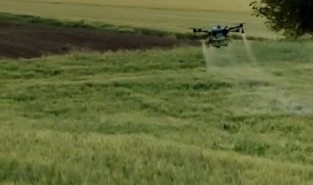 Elbistan çiftçisi zirai ilaçlamada 'dron' teknolojisi ile tanıştı