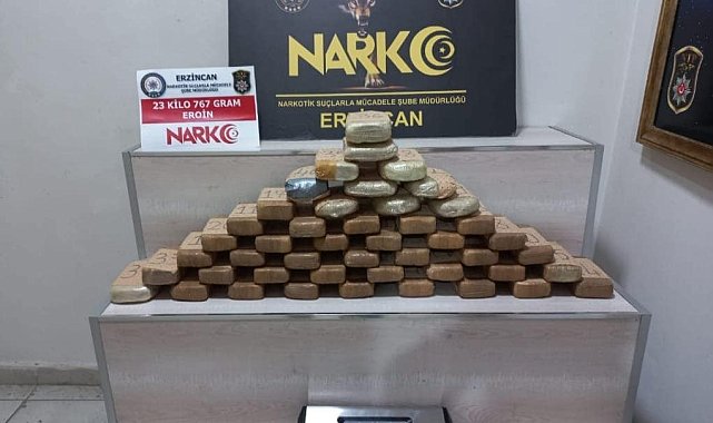 Erzincan'da 23 kilo 767 gram eroin ele geçirildi