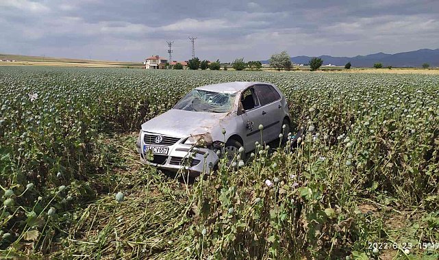 Haşhaş tarlasına devrilen otomobilin sürücüsü yaralandı
