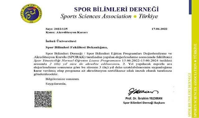 İnönü üniversitesi Spor Yöneticiliği bölümü akredite edildi