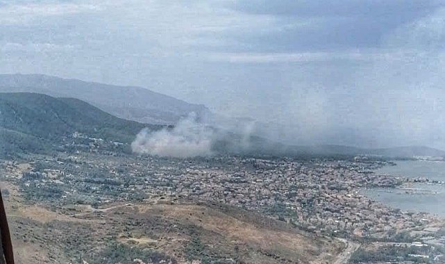 İzmir'de yerleşim yerlerine yakın ağaçlık alanda yangın