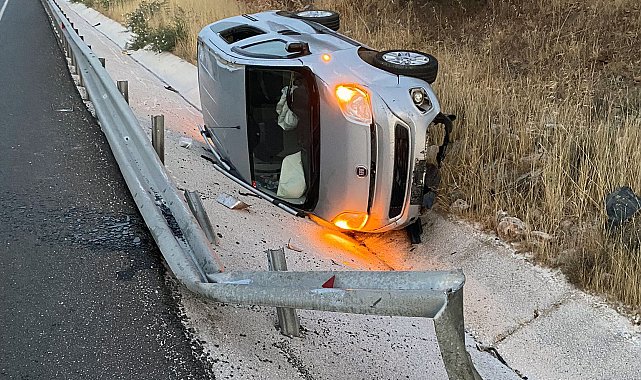 Kontrolden çıkan araç takla attı