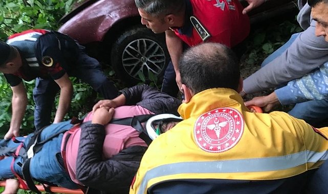 Otomobil ormanlık alana uçtu: 1 yaralı