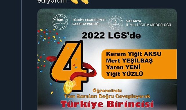 Sakarya&#039;dan dört öğrenci LGS&#039;den tam puan aldı