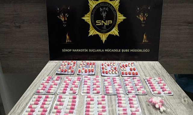 Sinop'ta bir araçta 206 adet sentetik ecza hap yakalandı