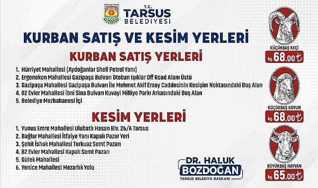 Tarsus'ta kurbanlık fiyatları ile satış ve kesim yerleri belirlendi