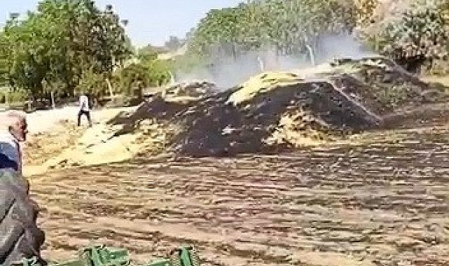 Anız yangını toplanmış samanlara sıçradı