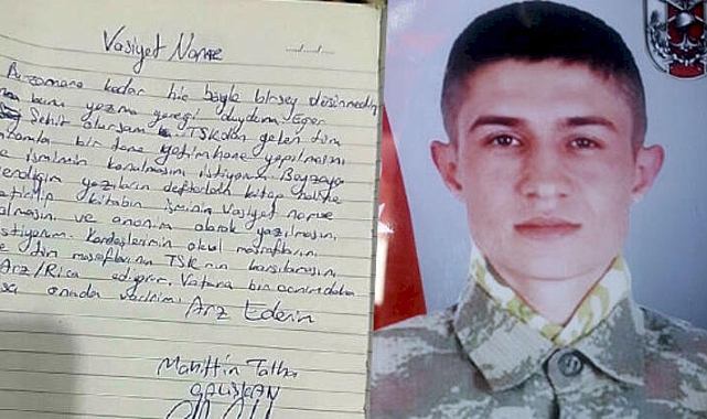 Pençe-Kilit şehidinin vasiyeti ortaya çıktı