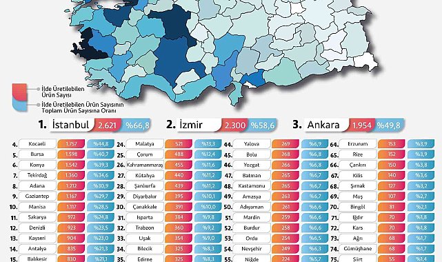 Üretim kapasitesi çeşitliliğinde lider iller belirlendi.