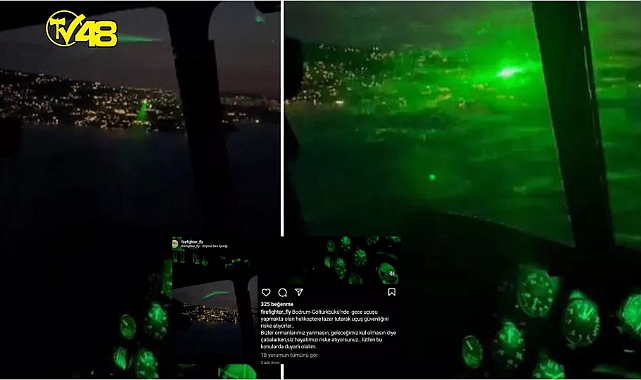 BODRUM&#039;DA YANGIN SÖNDÜRME HELİKOPTERİNE LAZERLİ TACİZ!