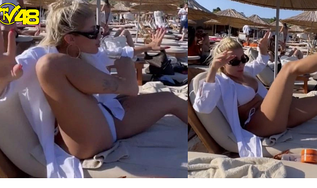 İrem Derici plajda ayağına kadeh tutuşturup içki içti! 