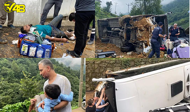 Rize&#039;de tur otobüsü devrildi! Çok sayıda yaralı var