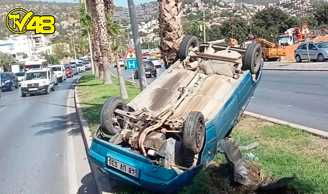 Bodrum&#039;da Araç Takla Atarak Durabildi