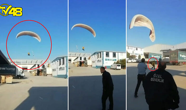İşe geç kalmamak için fabrika bahçesine paraşütle indi! O anlar kamerada...