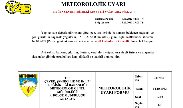 Meteorolojiden Kuvvetli yağış Uyarısı Geldi