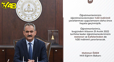 MEB Açıkladı :Öğretmenler için restoran ve cafeler yüzde 30 indirimli olacak