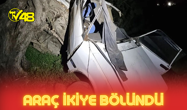 Bodrum&#039;da şarampole yuvarlanan araç ikiye bölündü!