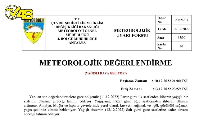 Meteoroloji Uyardı! Yağışlı Hava Geliyor!