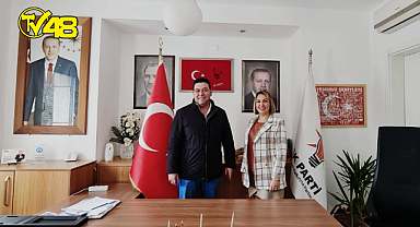 TV48 Yönetim Kurulu Başkanı Zahide Kuş, Bodrum Ak Parti İlçe Başkanı Osman Gökmen'i makamında ziyaret etti