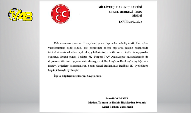 MHP lideri Devlet Bahçeli, Beşiktaş üyeliğinden istifa etti