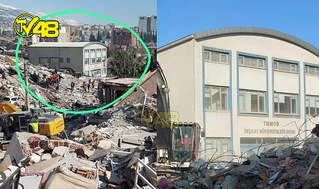 Bulunduğu sokaktaki tüm yapılar yıkılırken İnşaat Mühendisleri Odası depremde zarar görmedi (Kahramanmaraş)