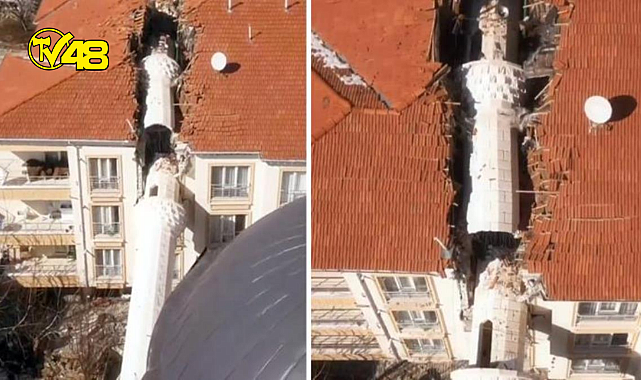 Depremde yıkılan minare, apartmanı ikiye böldü