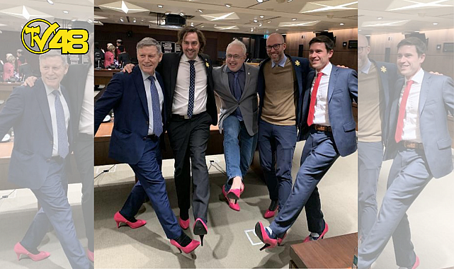 ERKEK POLİTİKACILAR KADINA ŞİDDETE DİKKAT ÇEKMEK İÇİN TOPUKLU AYAKKABI GİYDİ