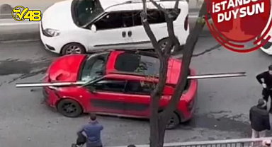 KAZA YAPAN ARACA BARİYERLER OK GİBİ SAPLANDI