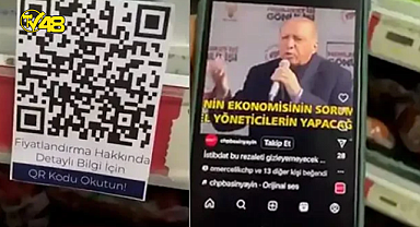 Market raflarına Erdoğan videolu QR kodlar yapıştırılmaya başlandı: "Türkiye'nin ekonomisinin sorumlusu benim ben"