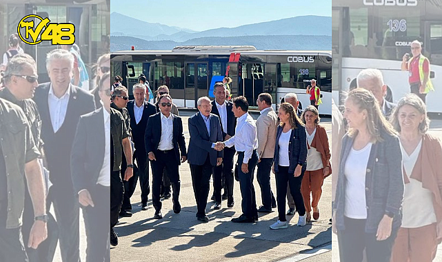 BODRUM BELEDİYE BAŞKANI AHMET ARAS VE MİLAS BELEDİYE BAŞKANI MUHAMMET TOKAT KILIÇDAROĞLU&#039;NU HAVALİMANINDA KARŞILADI