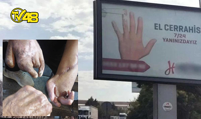 İŞÇİLERİN ELLERİNİ KAYBETTİĞİ FABRİKANIN GİRİŞİNE KONULAN REKLAM PANOSU PES DEDİRTTİ.