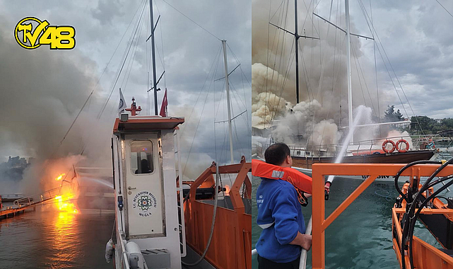 BÜYÜKŞEHİR ACİL MÜDAHALE TEKNESİNDEN GULET YANGININA MÜDAHALE