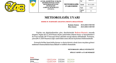 BODRUM-MARMARİS ARASINDA FIRTINA UYARISI
