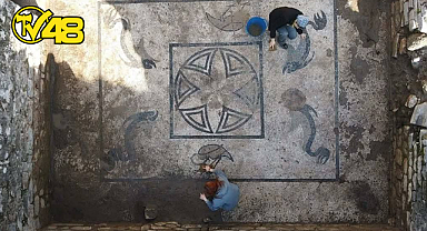 MİLAS'TAKİ ROMA HAMAMINDA EŞSİZ MOZAİKLER ORTAYA ÇIKTI