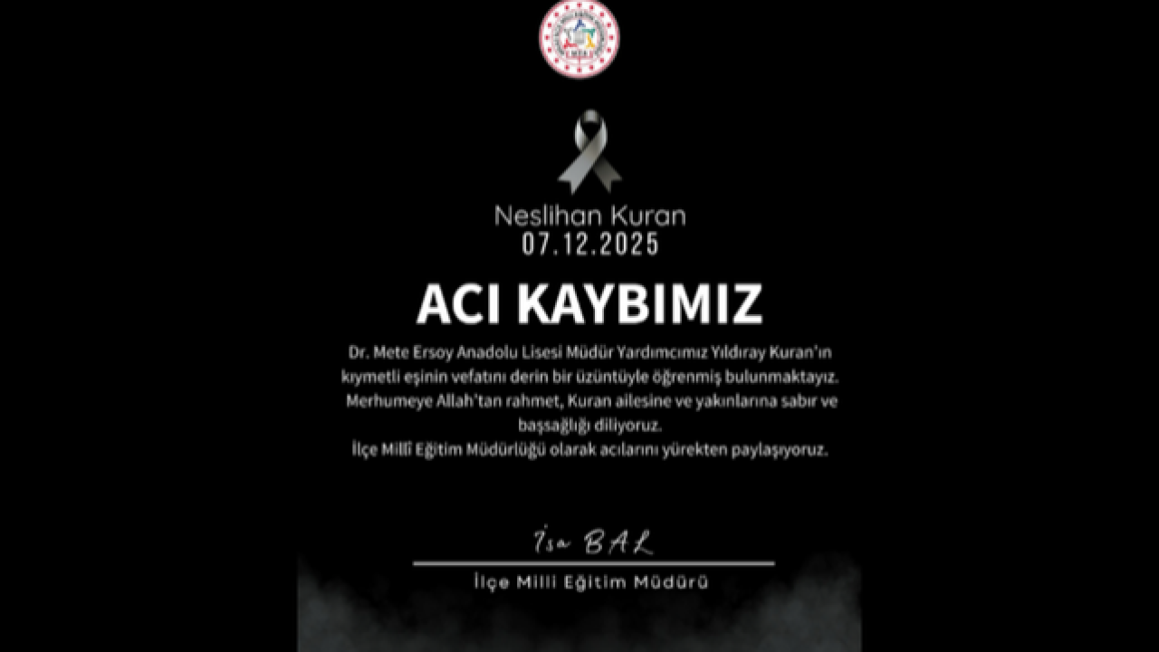 Milas Dr. Mete Ersoy Anadolu Lisesi Müdür Yardımcısının Eşi Hayatını Kaybetti