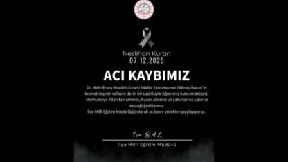 Milas Dr. Mete Ersoy Anadolu Lisesi Müdür Yardımcısının Eşi Hayatını Kaybetti