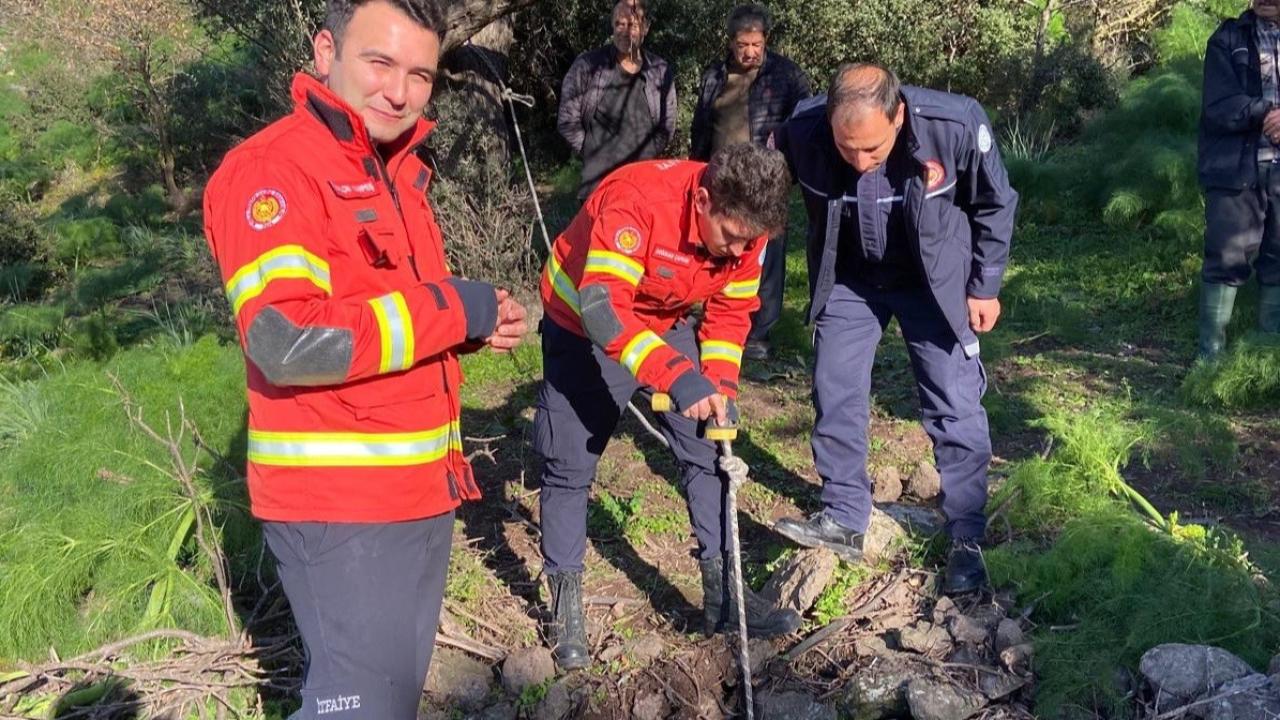 Kuyuya düşen buzağı kurtarıldı