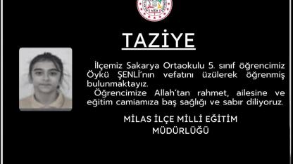 Sakarya Ortaokulu Öğrencisi Öykü Şenli’den Acı Haber