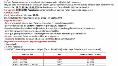 Uşak’ta kurban satış yerleri belli oldu